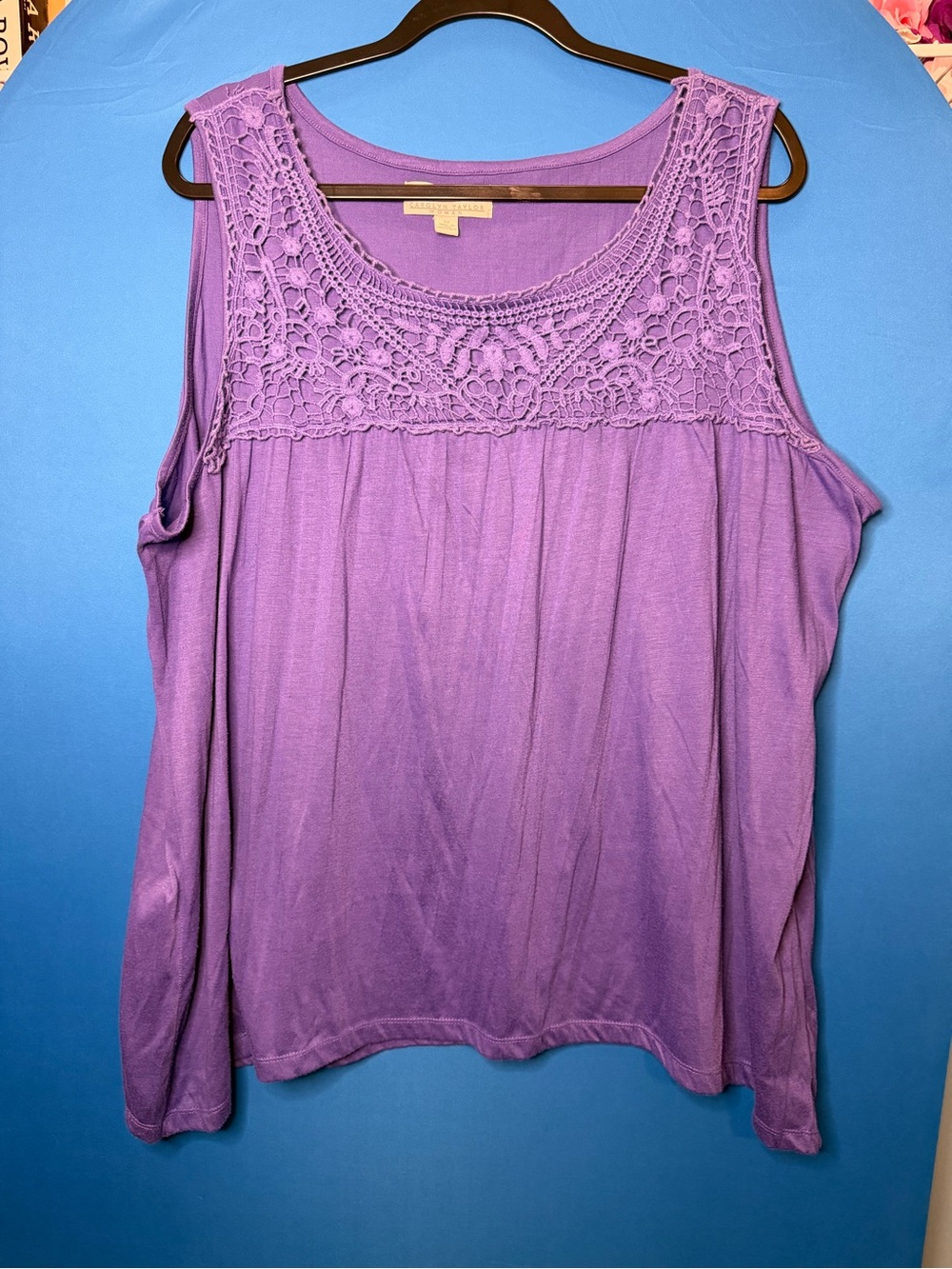 Carolyn Taylor | Purple Crochet Yoke Tank Top | Size 3X